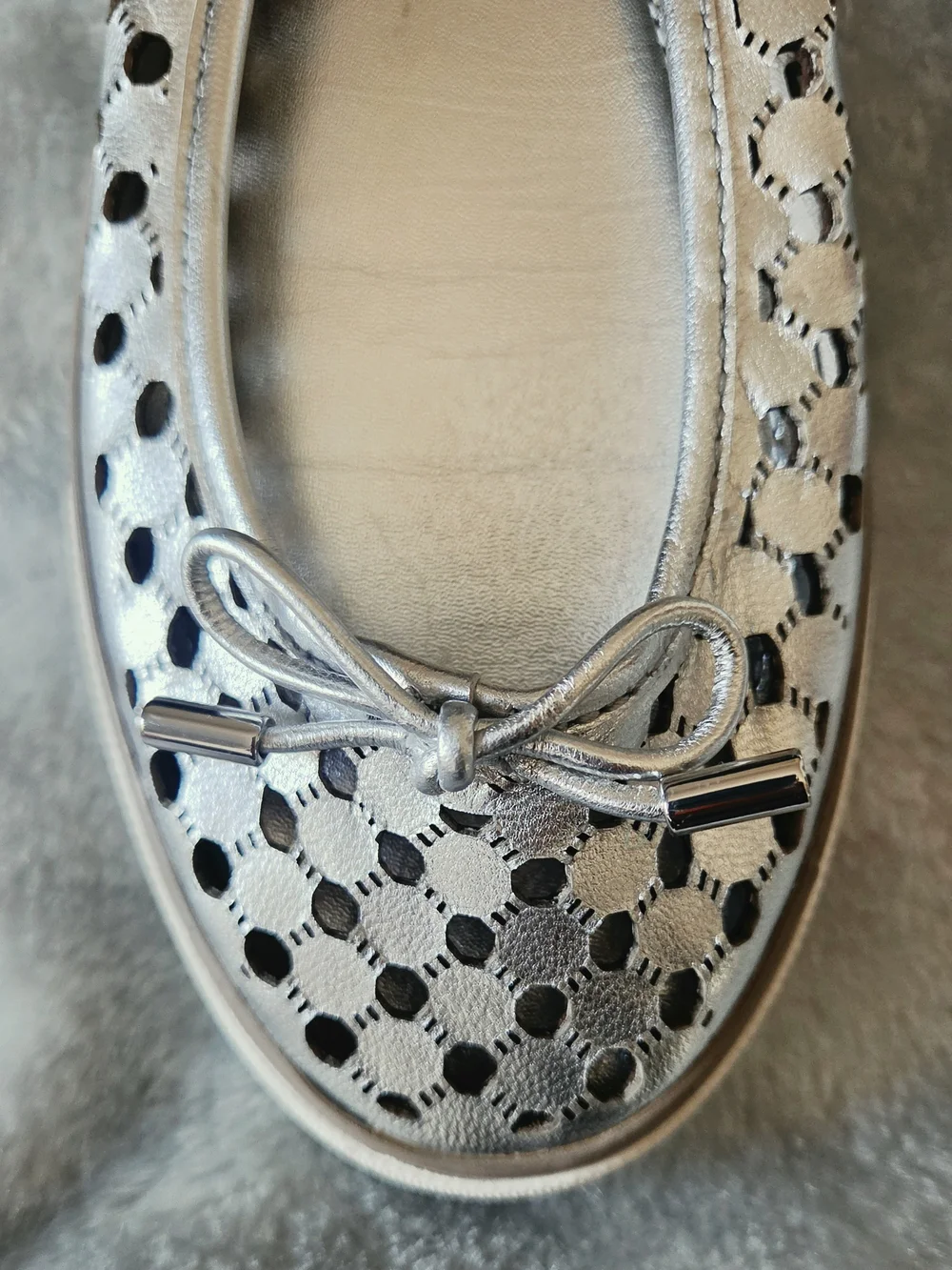Tory Burch Women's Polka Dot Bow Flats in Silver Gray